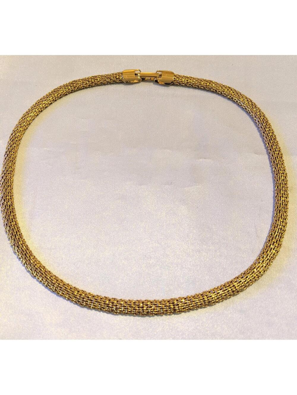 Classic Vintage NAPIER Gold Tone Woven Mesh Chain Collar Necklace 17.5"